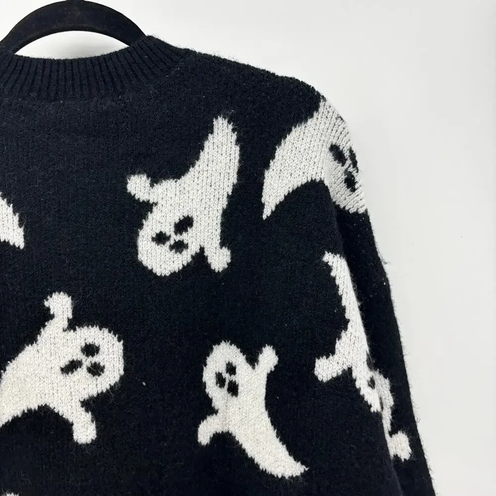 Vince Camuto Womens Medium Black White Ghost Halloween Sweater - Picture 16 of 16
